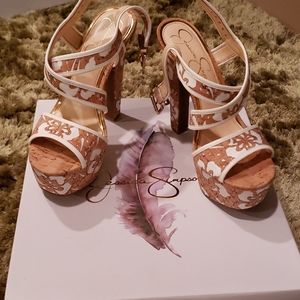 JESSICA SIMPSON FLORAL LASER CORK SANDAL
